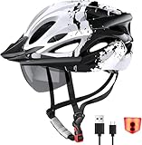 RaMokey Fahrradhelm Erwachsene mit Licht,Radhelm, Cityhelm Urban Fahrradhelm für Herren Damen mit Abnehmbarer Magnetische Schutzbrille Visier, Fahrrad Helm mit 18 Belüftungskanäle57-62cm (White)